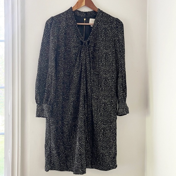 Kate Spade Silk Herringbone Tie-Neck Long Sleeve Dress Black Size Small - Picture 14 of 14